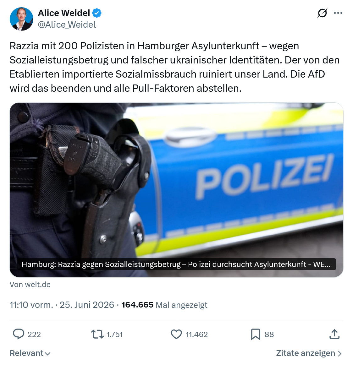 Alice Weidel: Razzia mit 200 Polizisten in Hamburger...