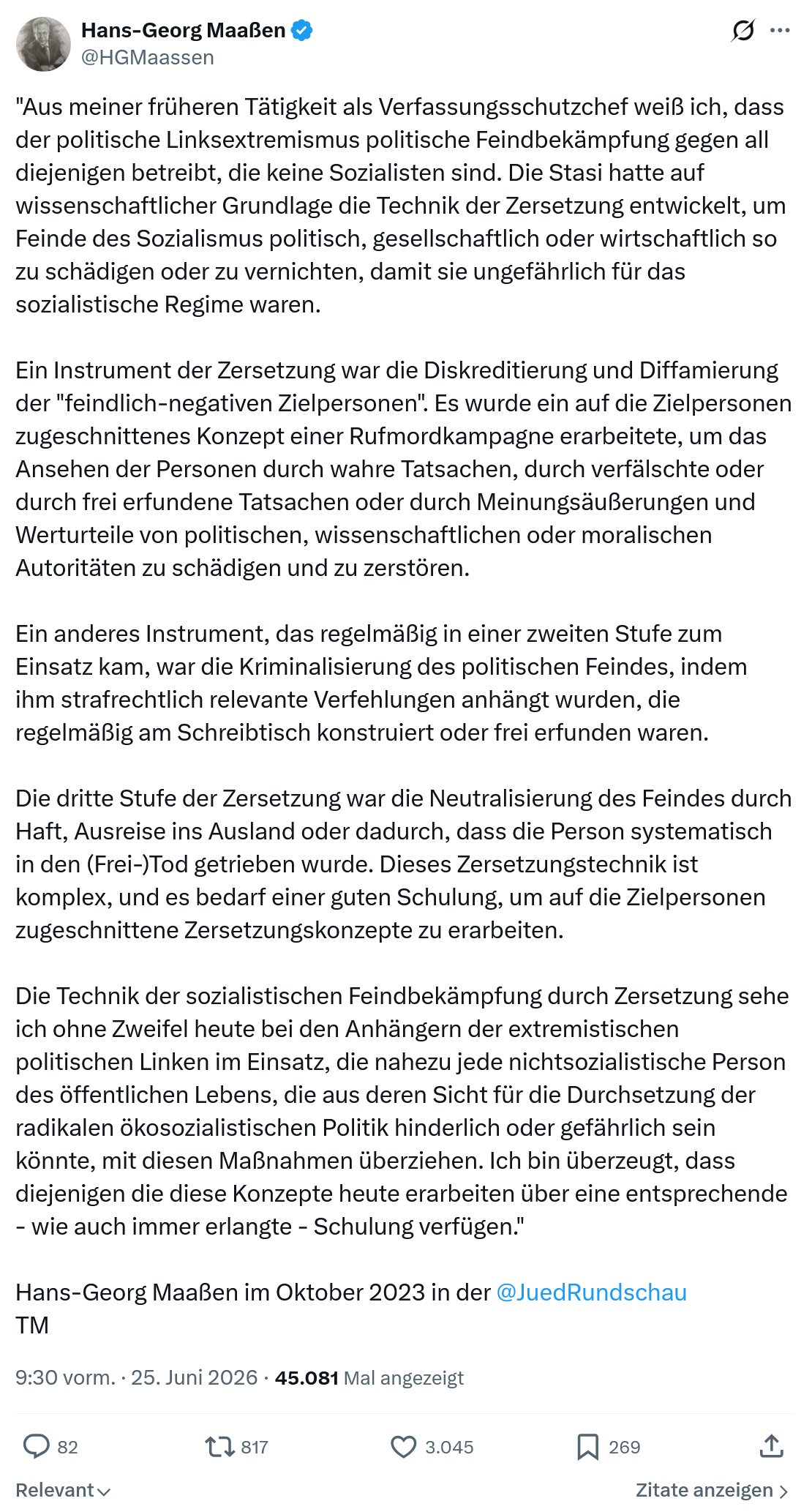 Hans-Georg Maaßen: Aus meiner früheren Tätigkeit als...