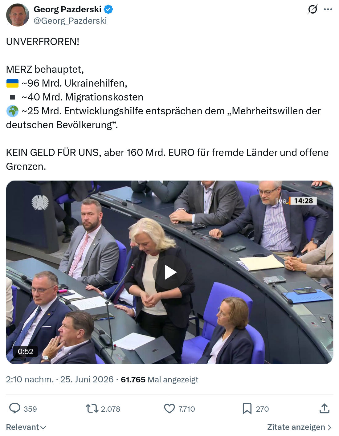 Georg Pazderski: UNVERFROREN!  MERZ behauptet, 🇺🇦 ~96 Mrd. Ukrainehilfen...