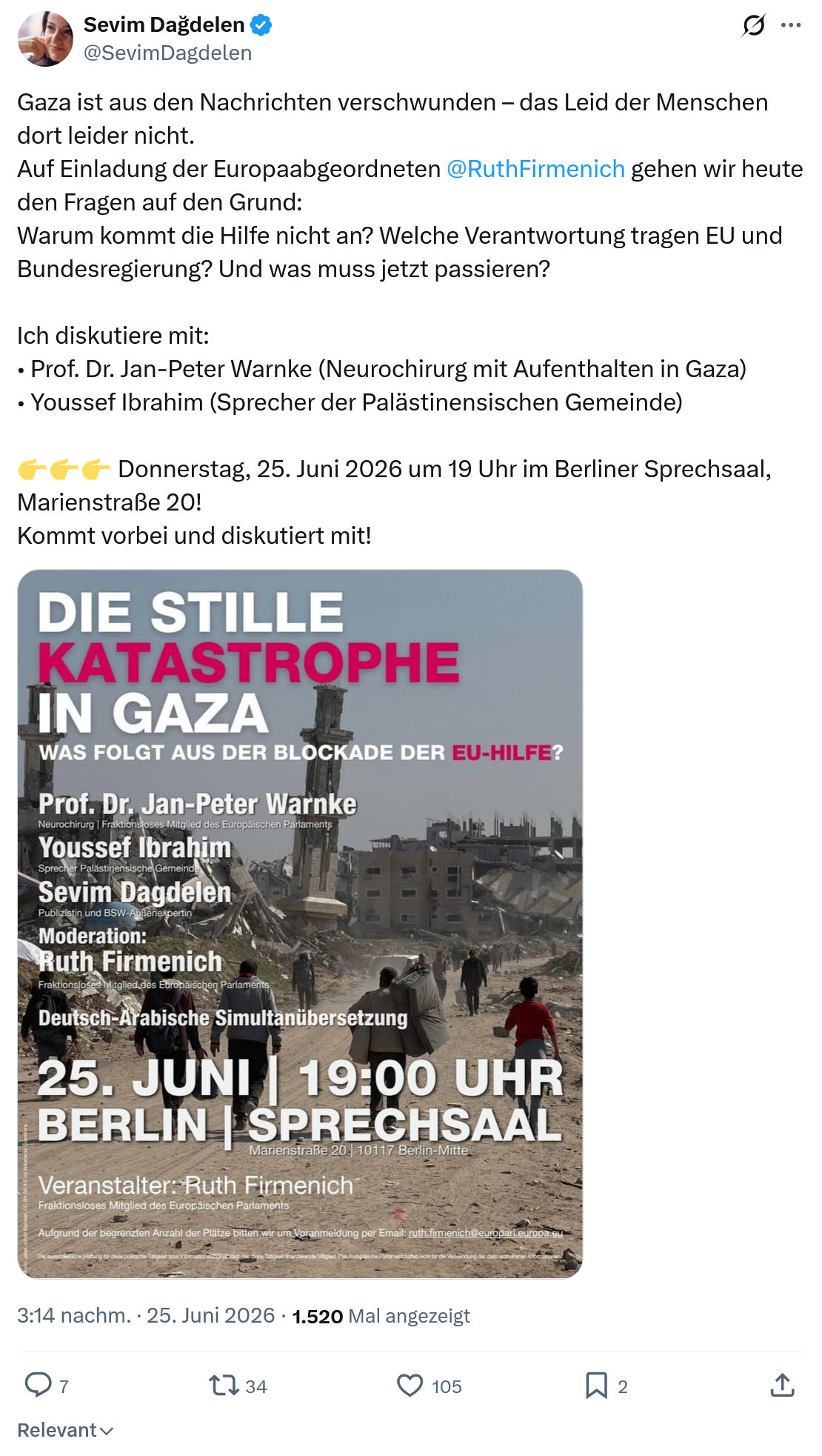 Sevim Dagdelen: Gaza ist aus den Nachrichten verschwunden...