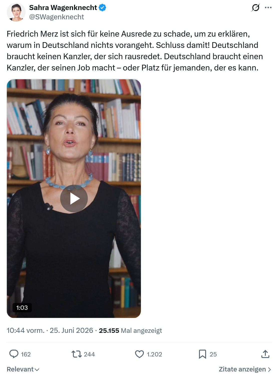 Sahra Wagenknecht: Friedrich Merz ist sich für keine Ausrede...