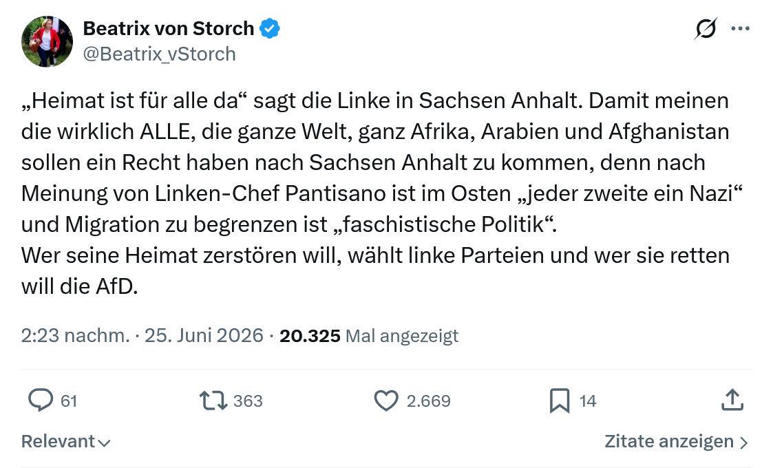 Beatrix von Storch: Heimat ist für alle da sagt die