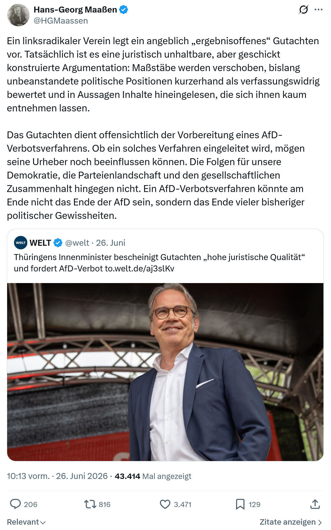 Hans-Georg Maaßen: Ein linksradikaler Verein legt...