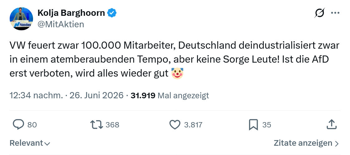 Kolja Barghoorn: VW feuert zwar 100.000 Mitarbeiter...