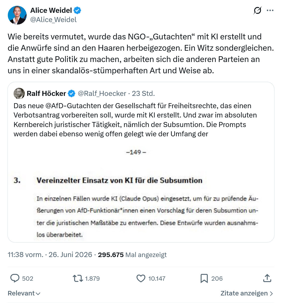 Alice Weidel: Wie bereits vermutet, wurde das...