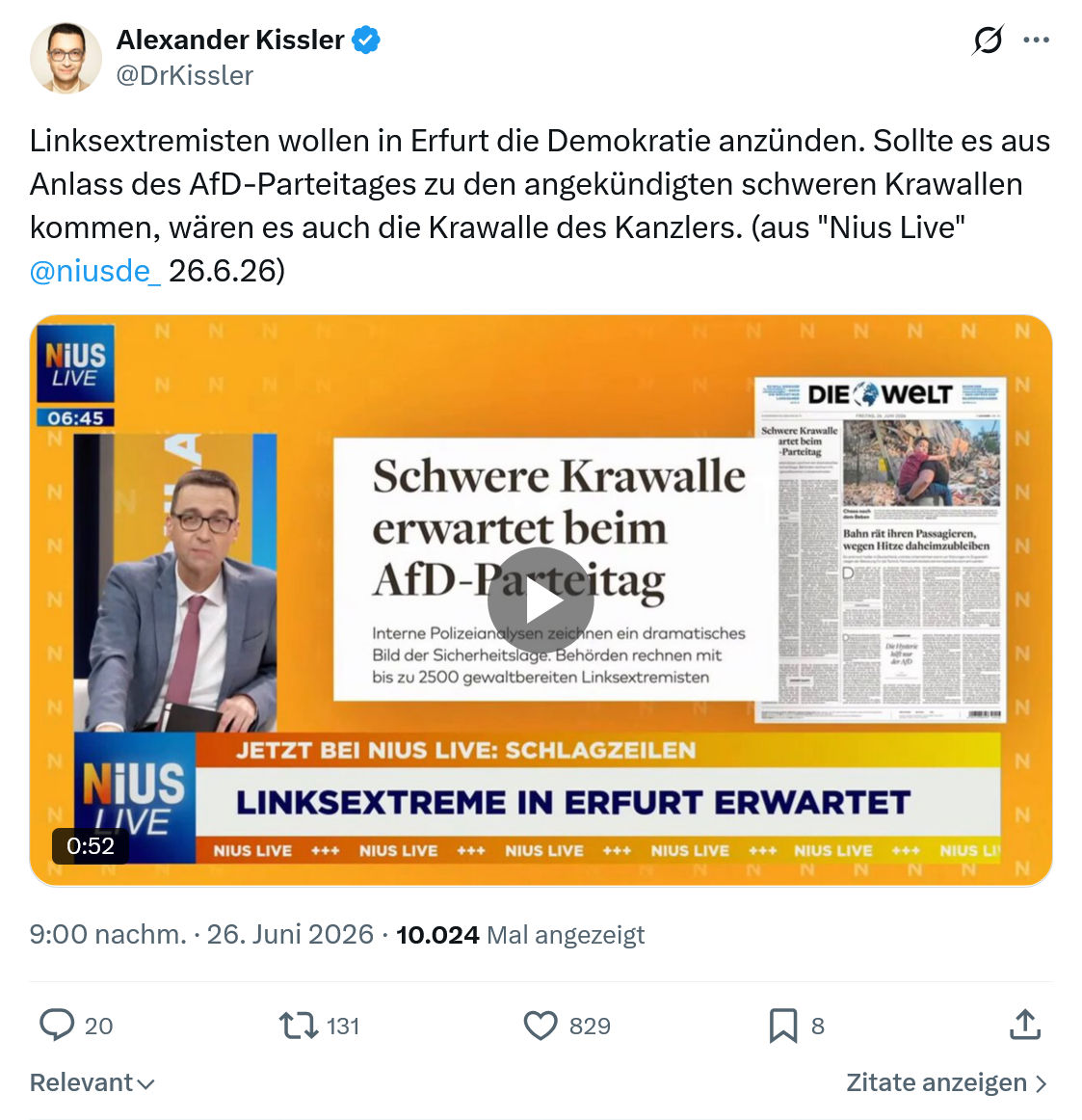 Alexander Kissler: Linksextremisten wollen in Erfurt...