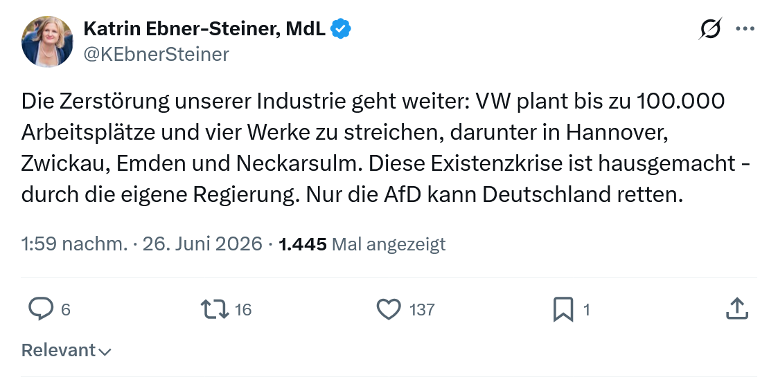 Katrin Ebner-Steiner: Die Zerstörung unserer Industrie...