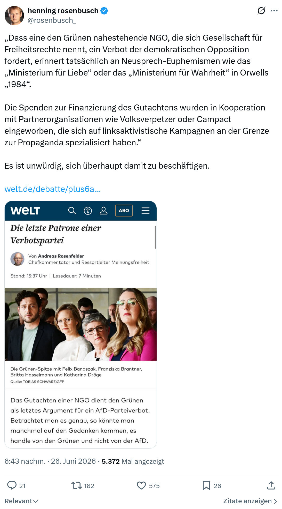 henning rosenbusch: Dass eine den Grünen nahestehende...