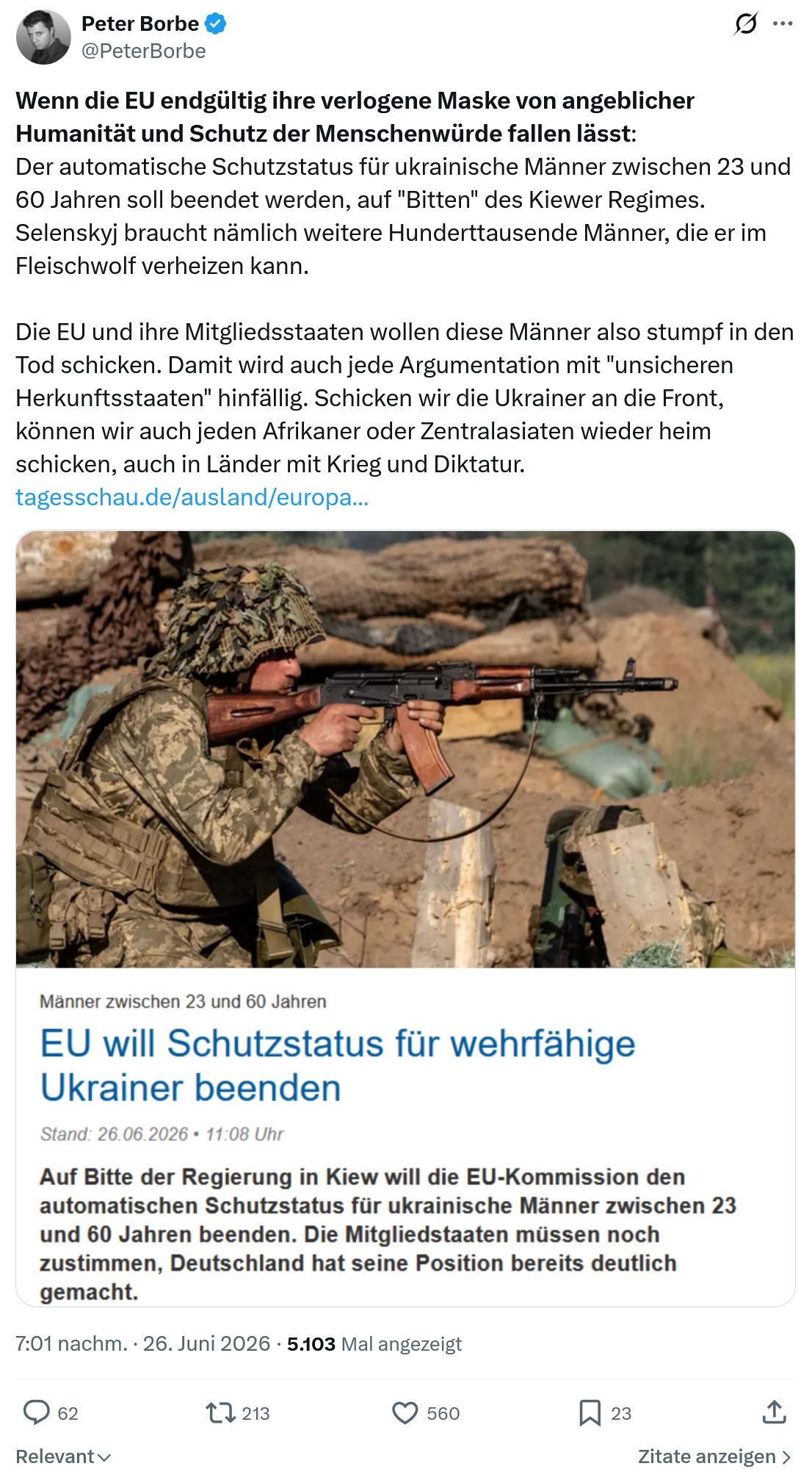 Peter Borbe: Wenn die EU endgültig ihre verlogene...