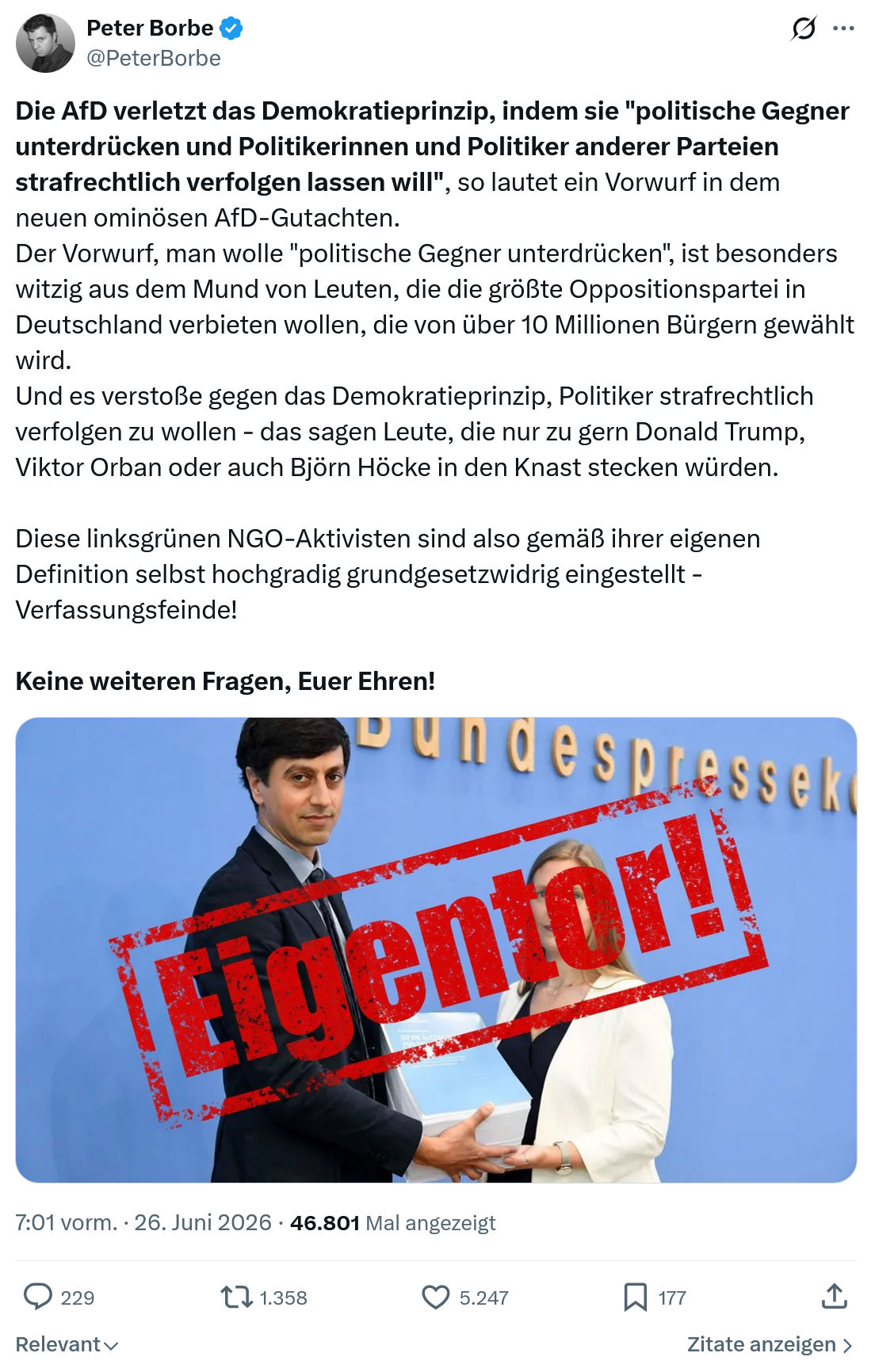 Peter Borbe: Die AfD verletzt das Demokratieprinzip...