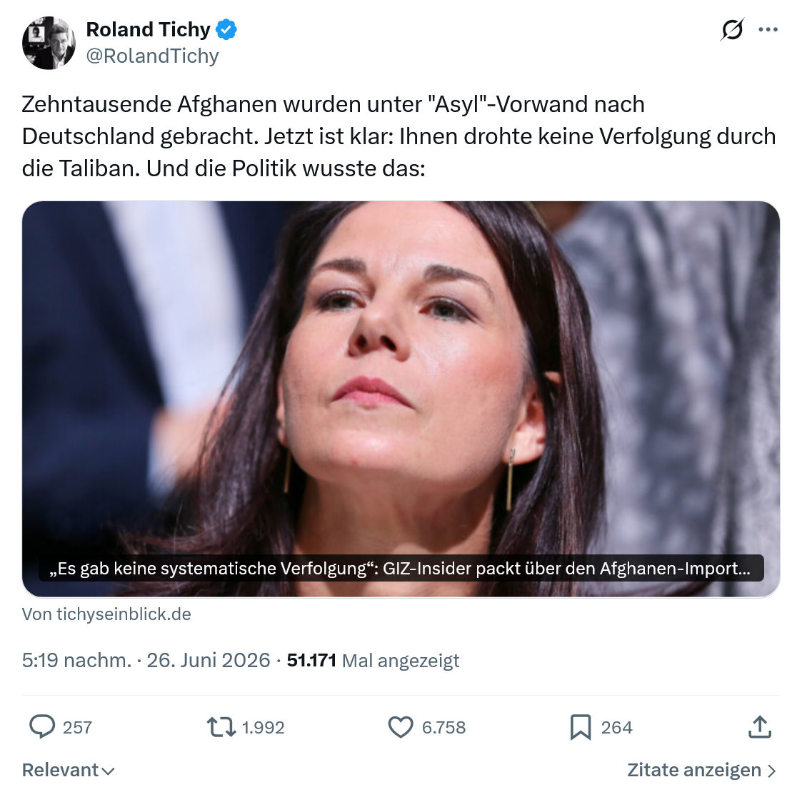 Roland Tichy: Zehntausende Afghanen wurden unter...