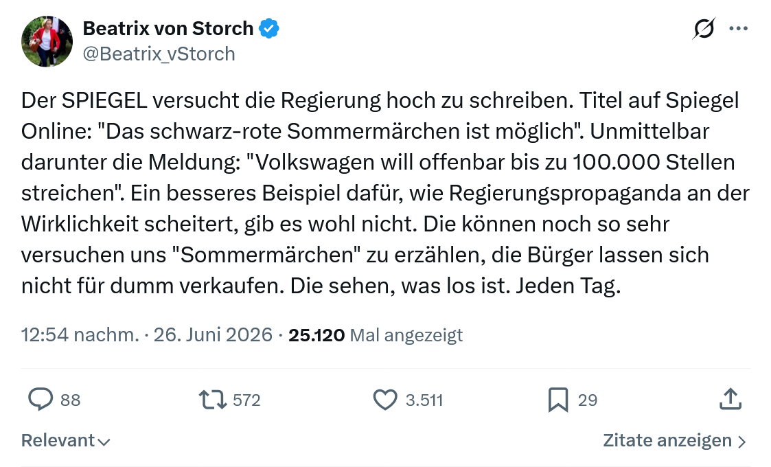 Beatrix von Storch: Der SPIEGEL versucht die Regierung...