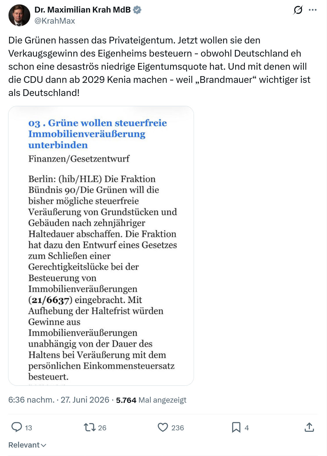 Maximilian Krah: Die Grünen hassen das Privateigentum...