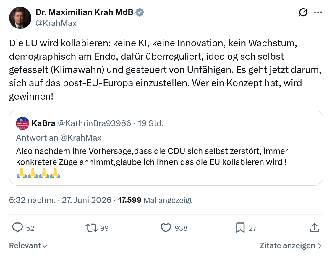 Maximilian Krah: Die EU wird kollabieren: keine KI...