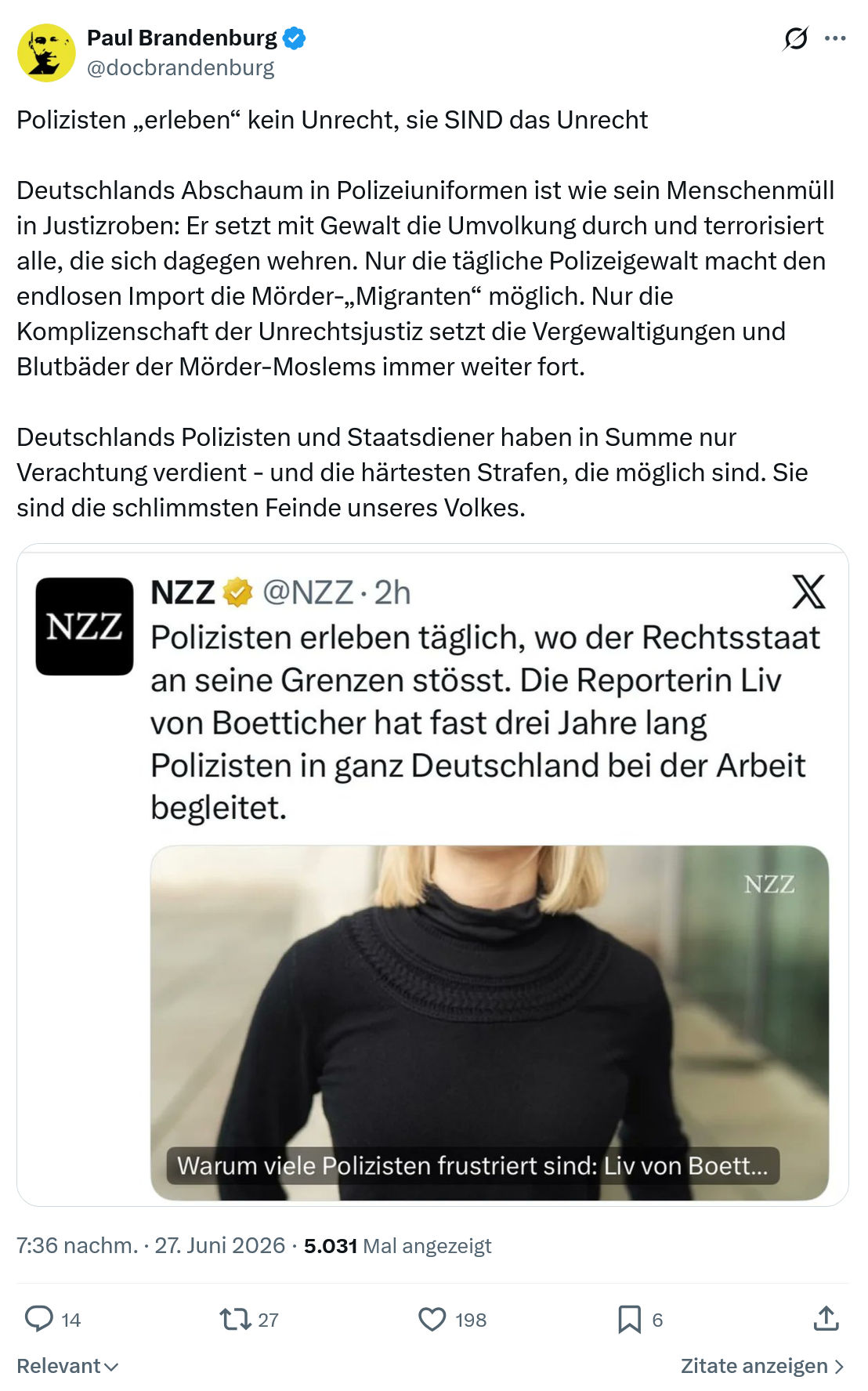 Paul Brandenburg: Polizisten „erleben“ kein Unrecht, sie...