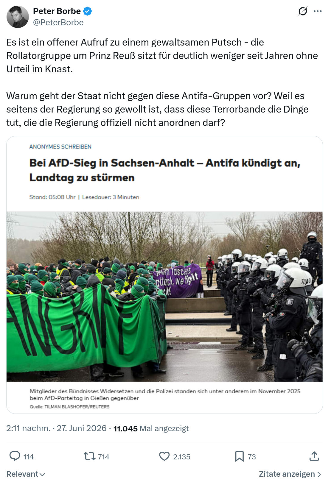 Peter Borbe: Es ist ein offener Aufruf zu einem...