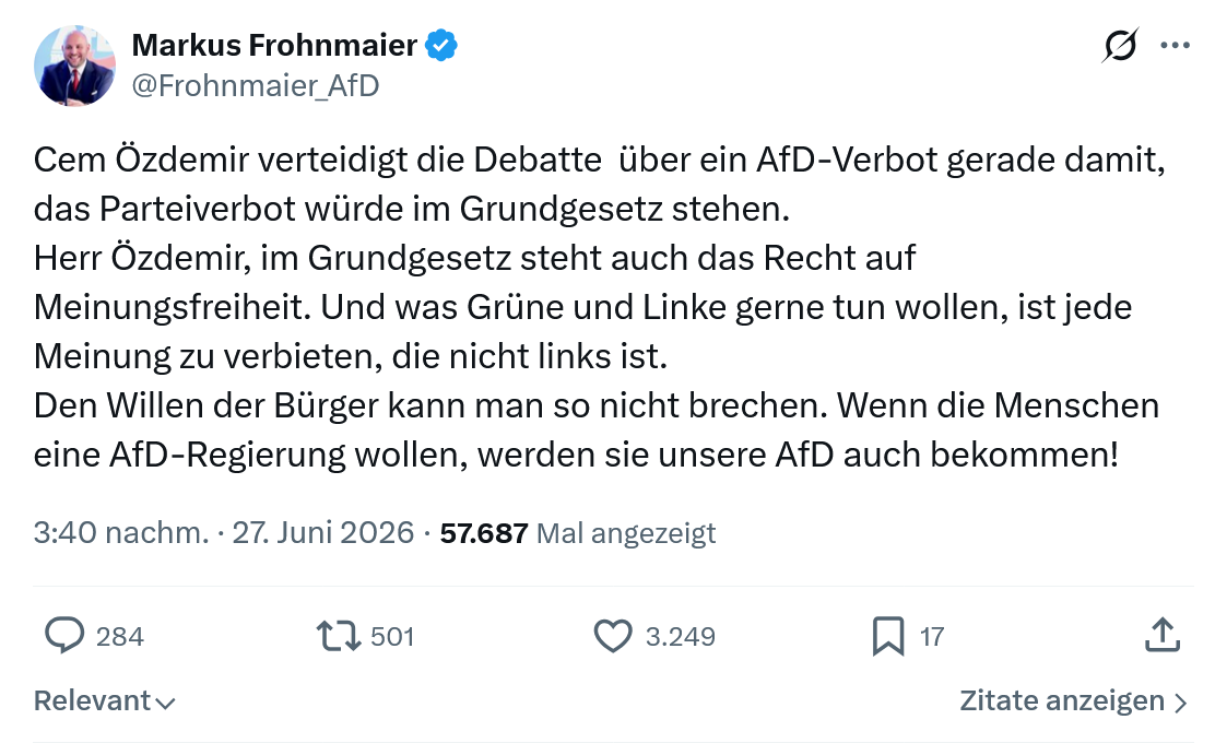 Markus Frohnmaier: Cem Özdemir verteidigt die Debatte...