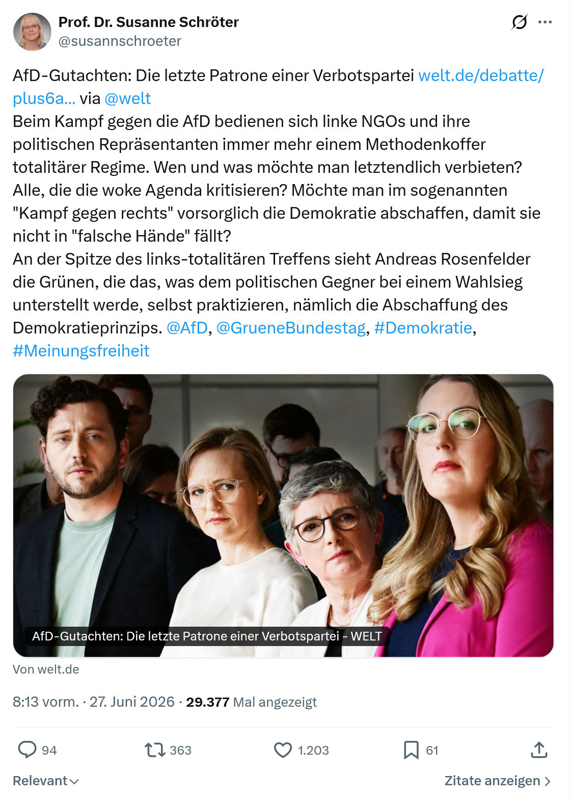 Susanne Schröter: AfD-Gutachten: Die letzte Patrone...