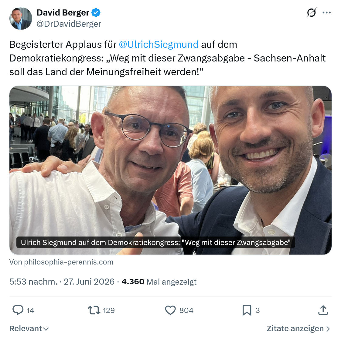 David Berger: Begeisterter Applaus für @UlrichSiegmund...