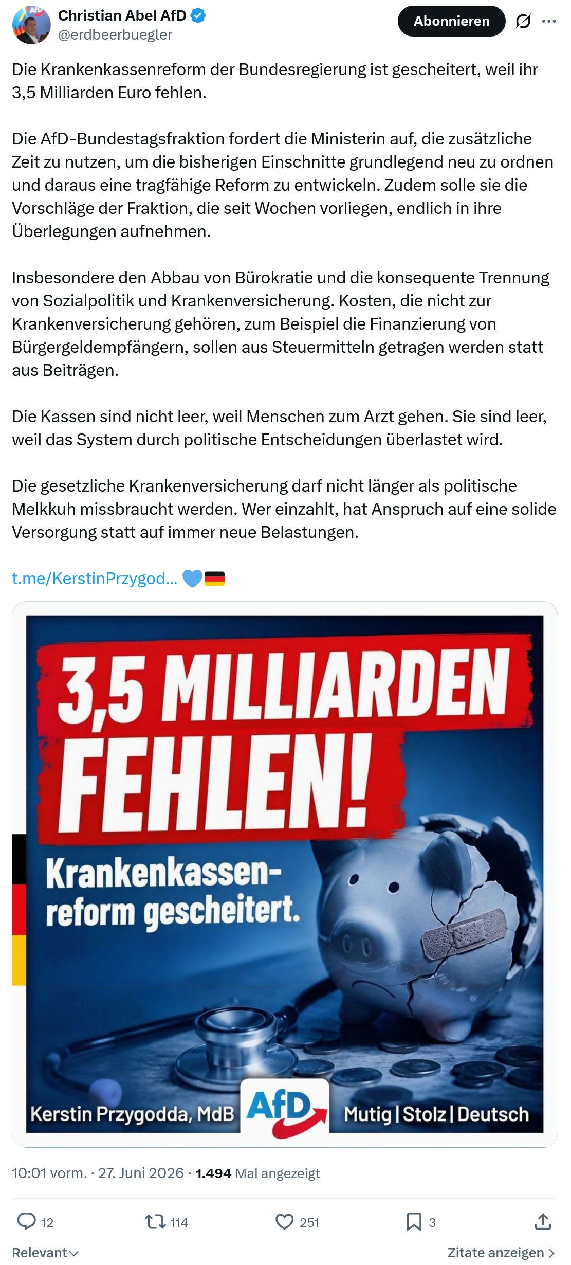 Christian Abel: Die Krankenkassenreform der Bundesregierung ist...