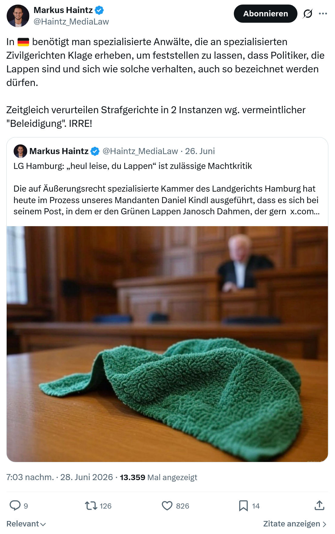Markus Haintz: In benötigt man spezialisierte Anwälte...