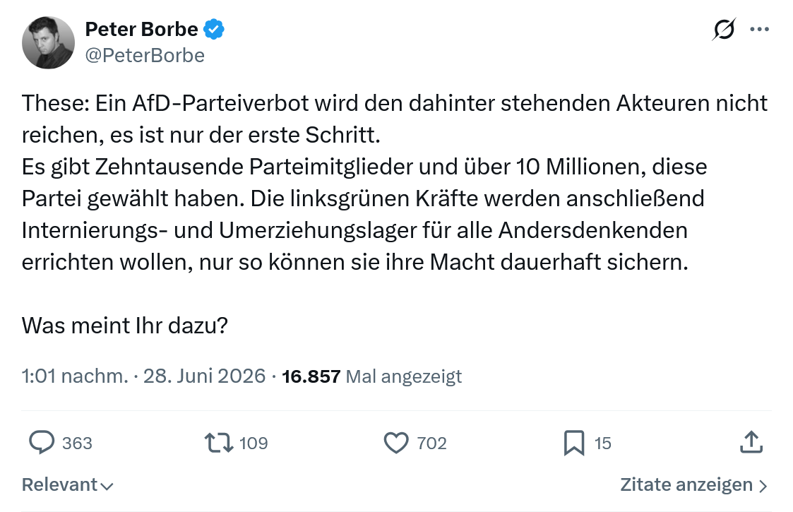 Peter Borbe: These: Ein AfD-Parteiverbot wird...