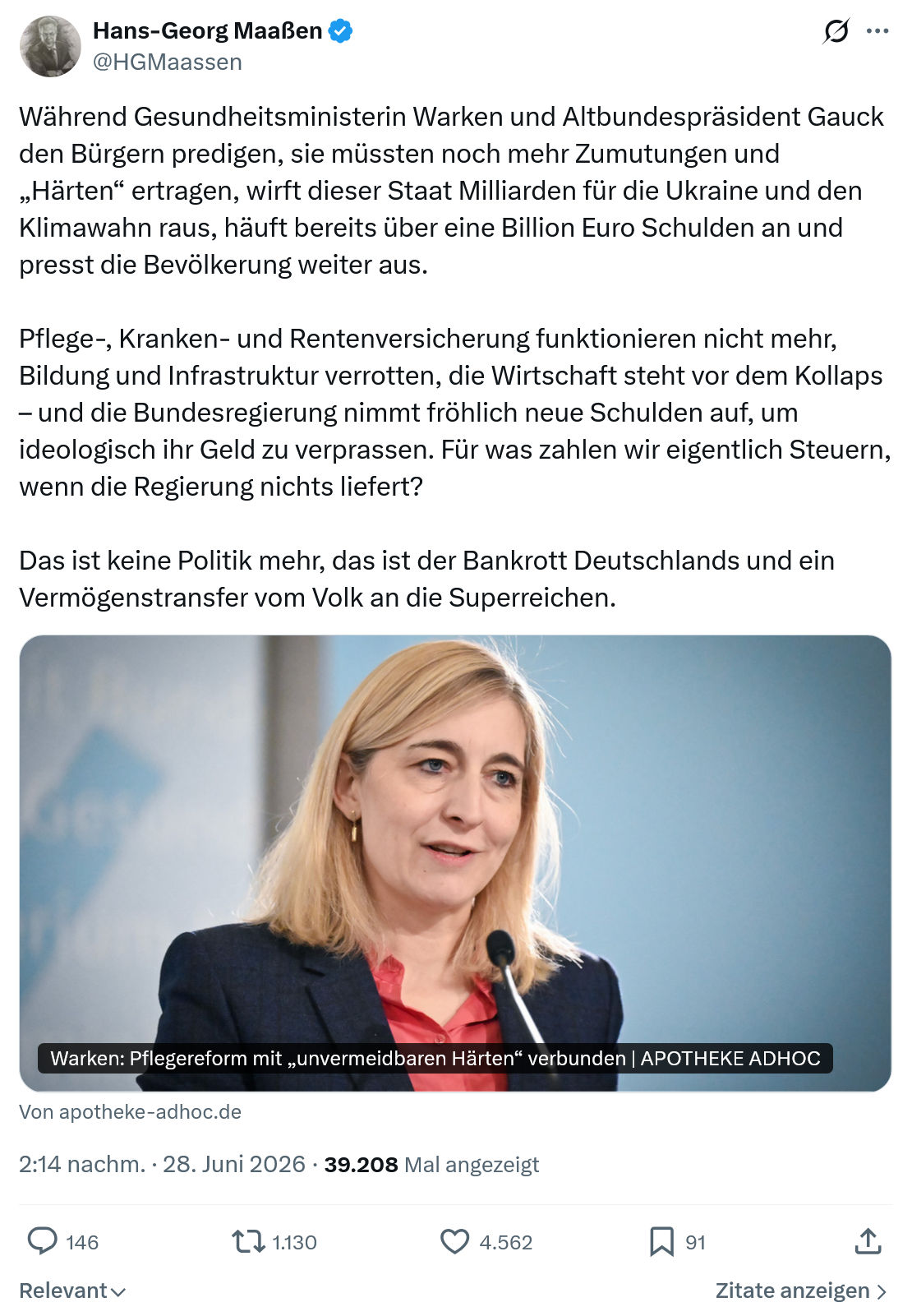 Hans-Georg Maaßen: Während Gesundheitsministerin...
