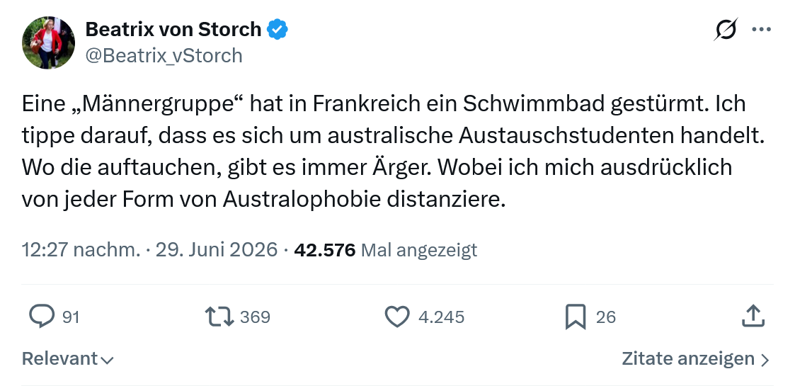 Beatrix von Storch: Eine „Männergruppe“ hat in Frankreich...