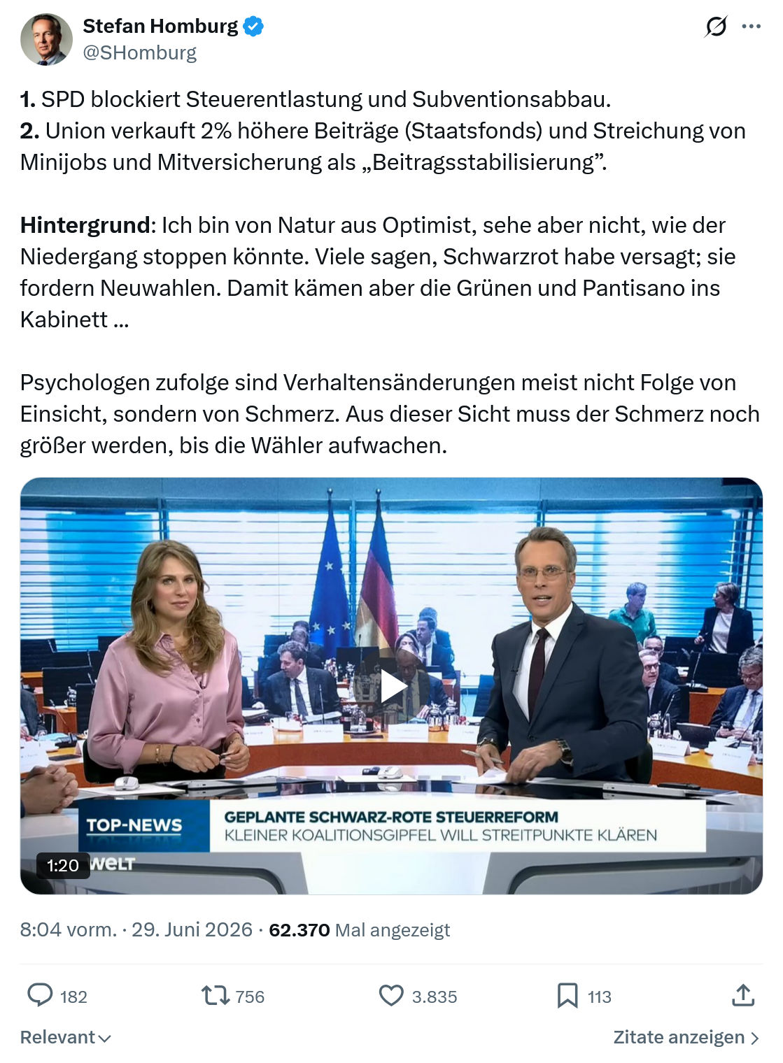 Stefan Homburg: SPD blockiert Steuerentlastung...