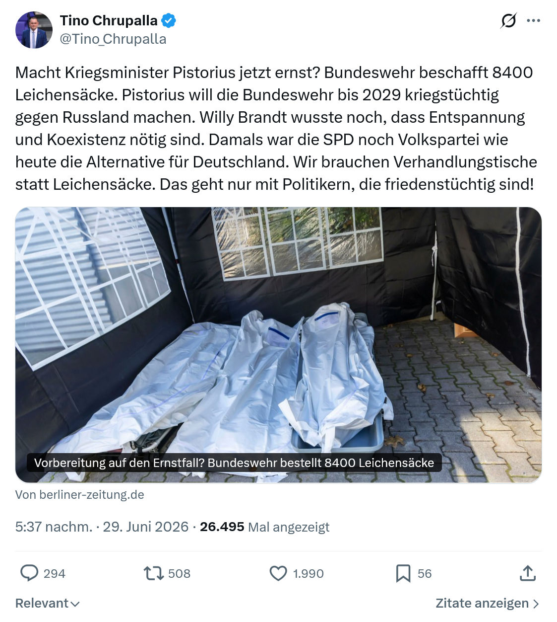 Tino Chrupalla: Macht Kriegsminister Pistorius...