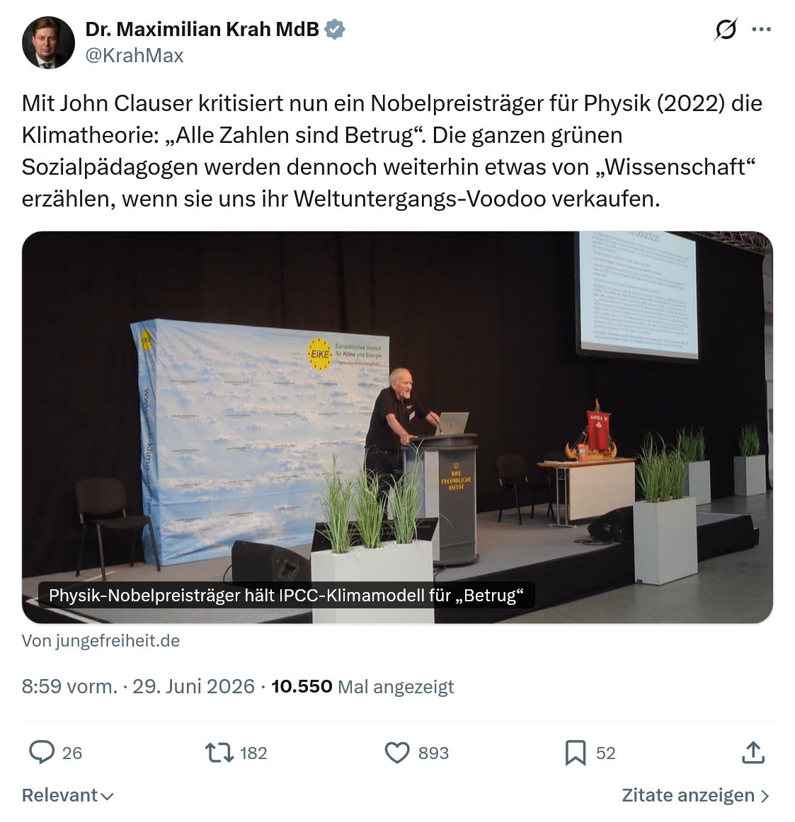 Maximilian Krah: Mit John Clauser kritisiert...