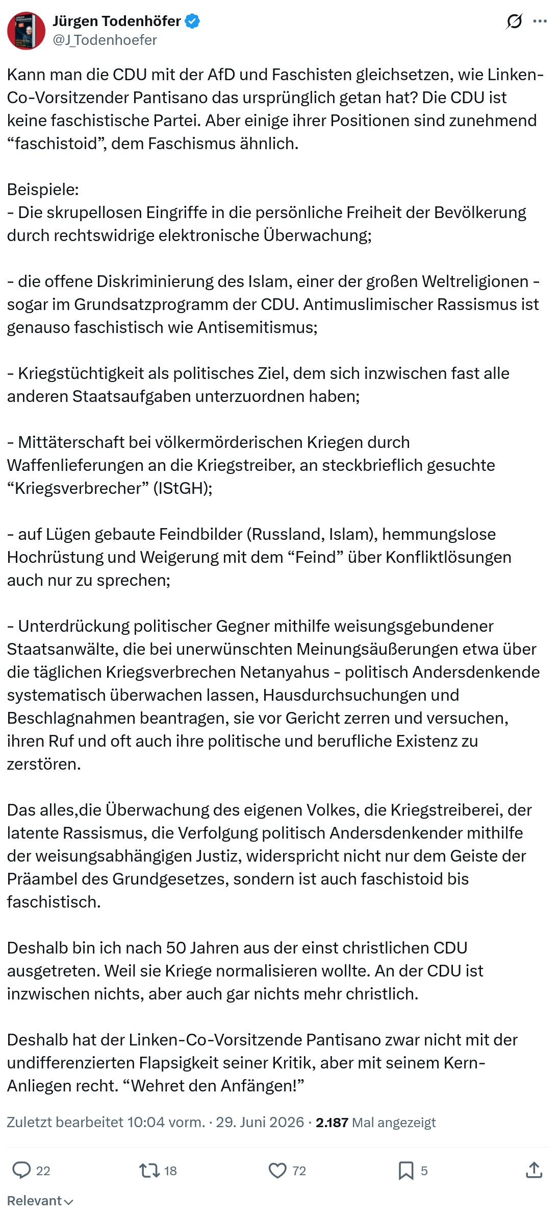 Jürgen Todenhöfer: Kann man die CDU mit der AfD...