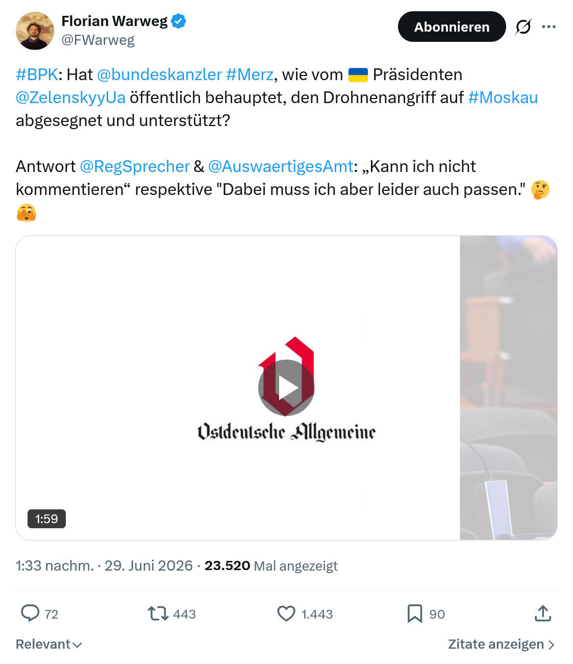 Florian Warweg: #BPK: Hat @bundeskanzler #Merz...