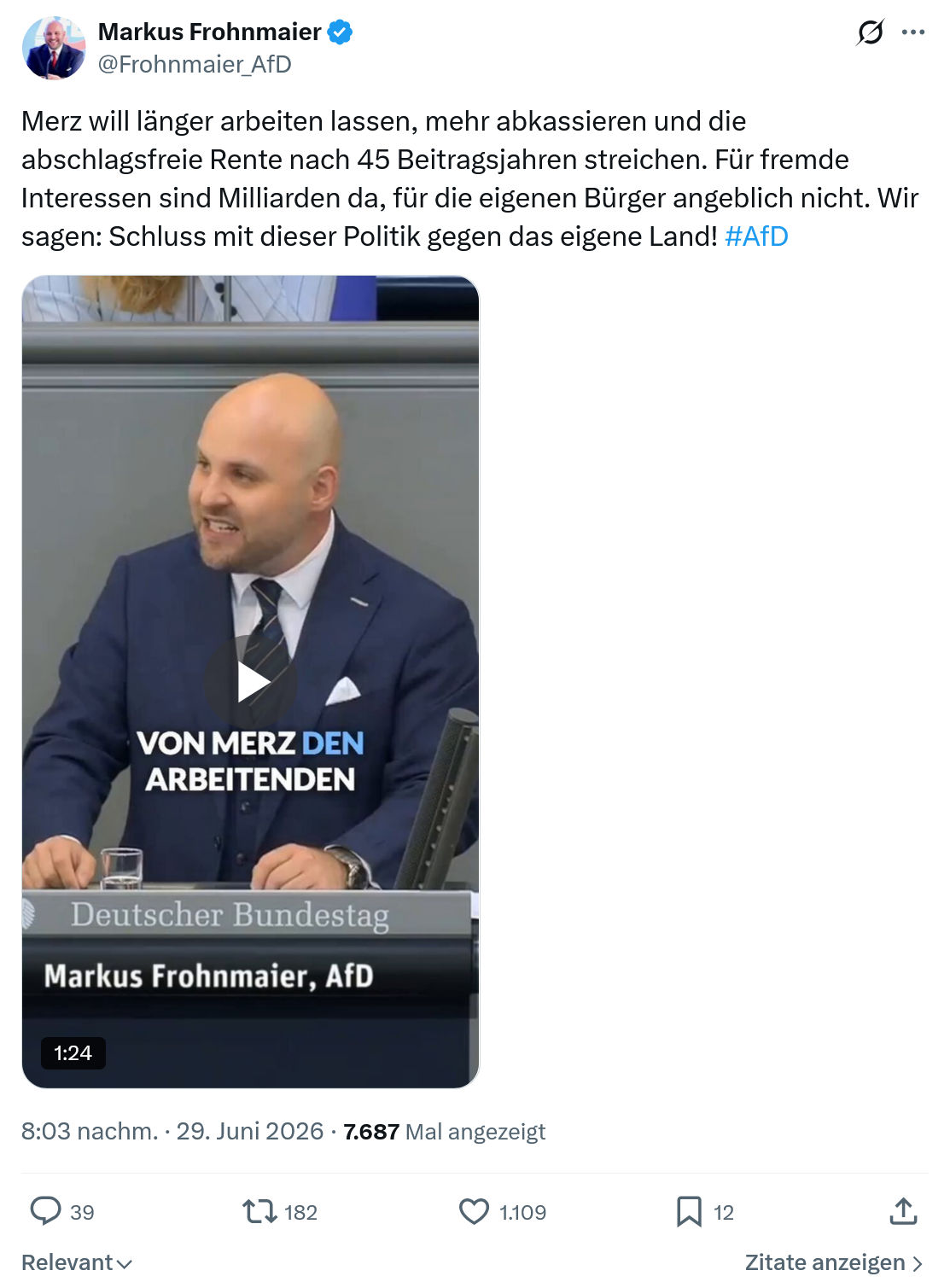 Markus Frohnmaier: Merz will länger arbeiten lassen...