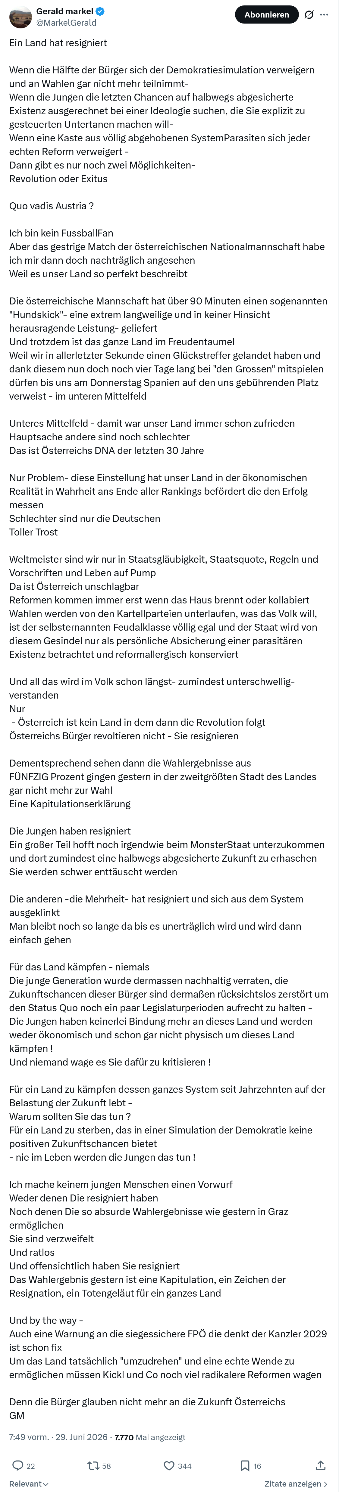 Gerald Markel: Ein Land hat resigniert...