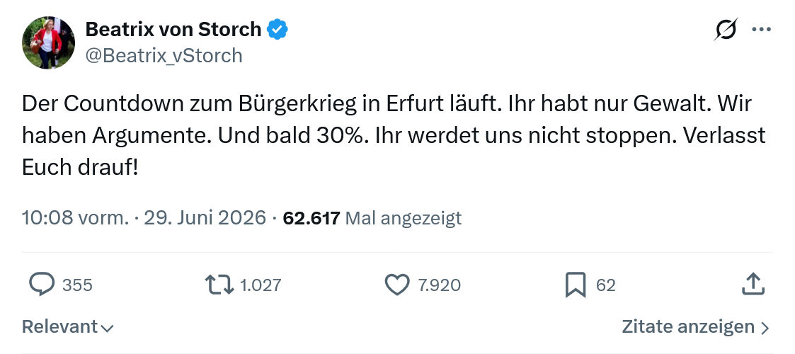 Beatrix von Storch: Der Countdown zum Bürgerkrieg...