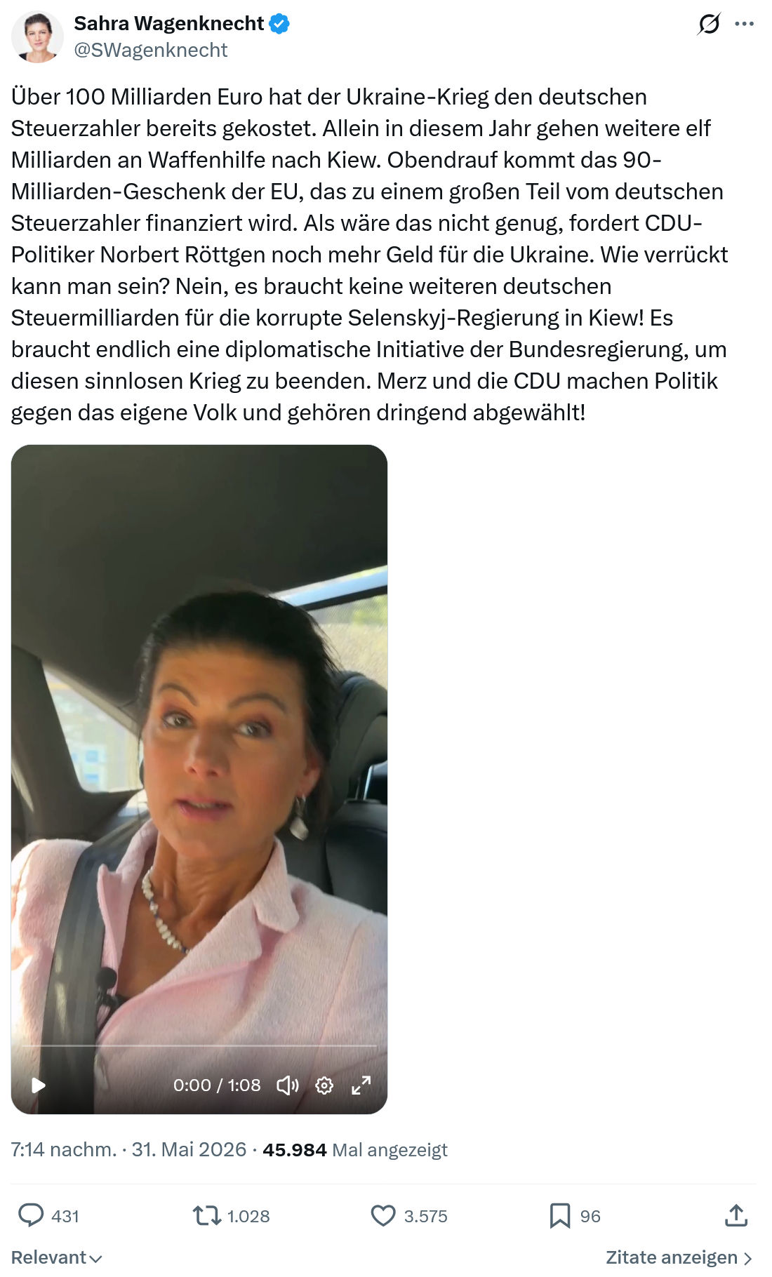 Sahra Wagenknecht: Über 100 Milliarden Euro hat…