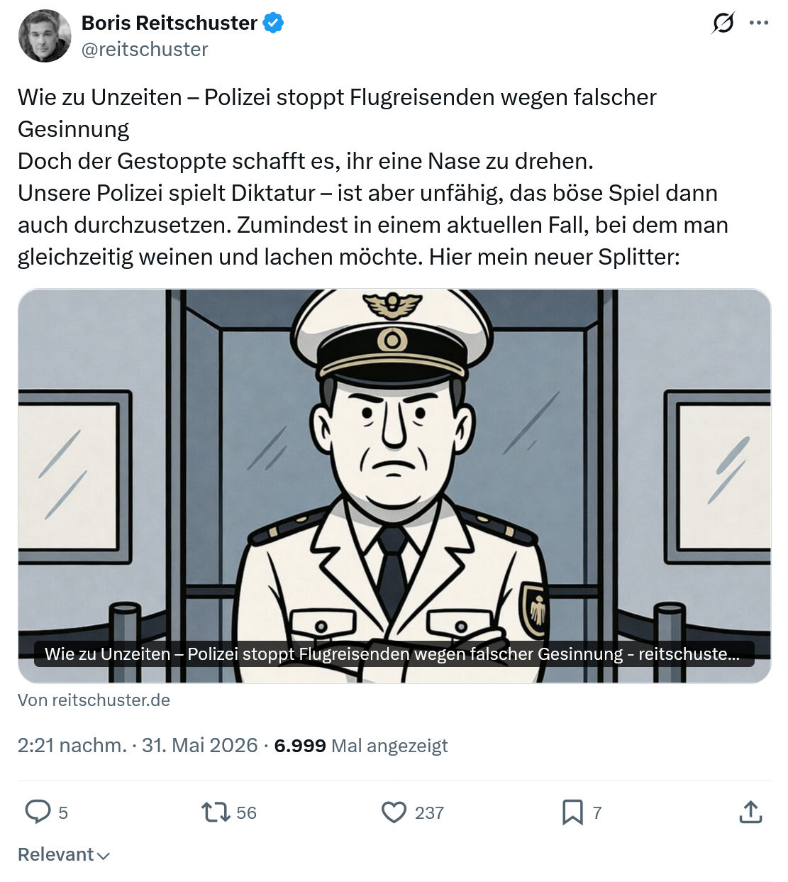 Boris Reitschuster: Wie zu Unzeiten – Polizei stoppt…