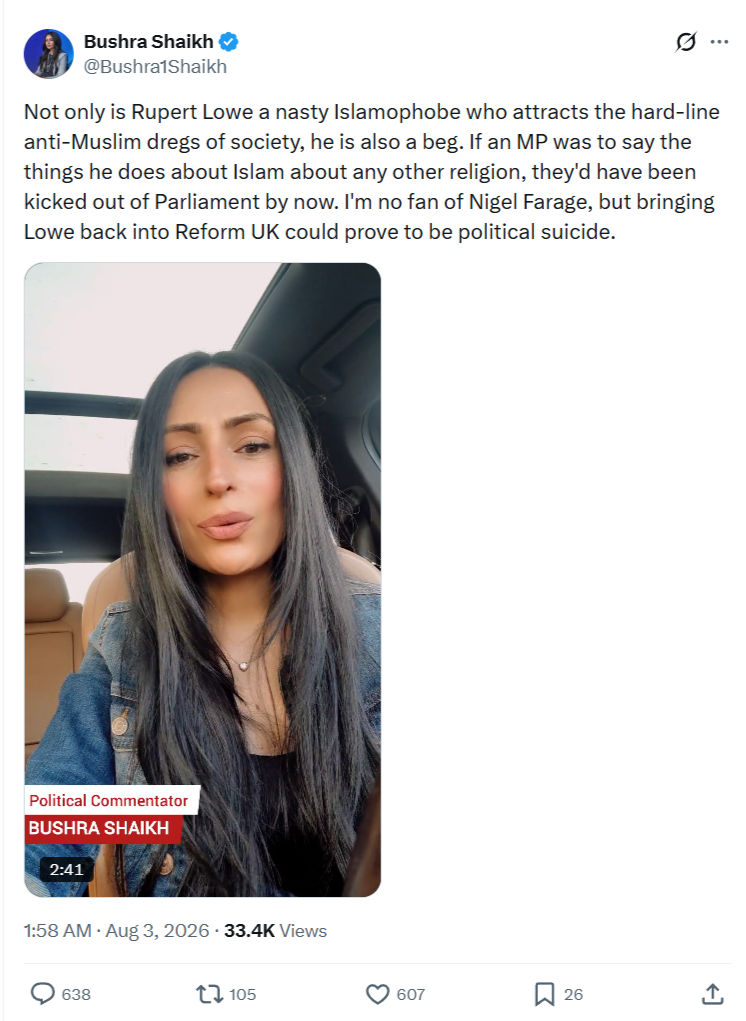 Bushra Shaikh: Not only is Rupert Lowe...