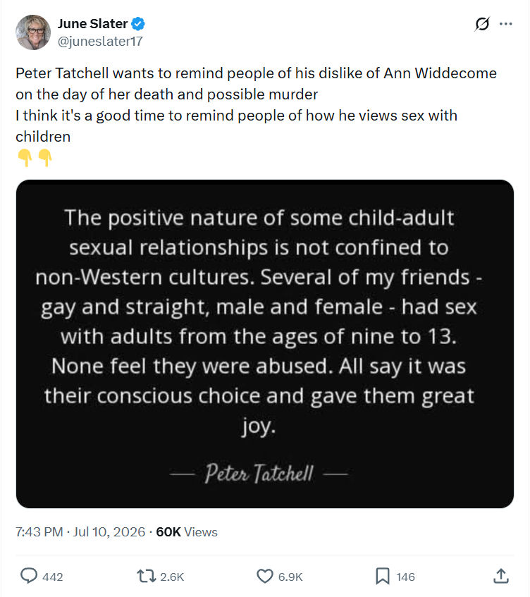 June Slater: Peter Tatchell wants to remind...