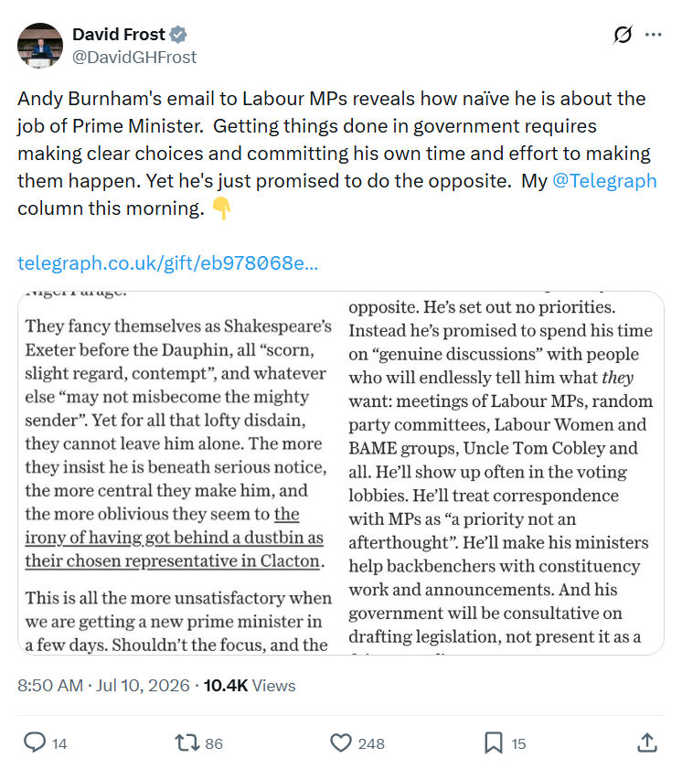 David Frost: Andy Burnham's email to Labour MPs...
