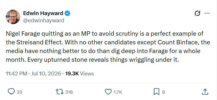 Edwin Hayward: Nigel Farage quitting as an MP...