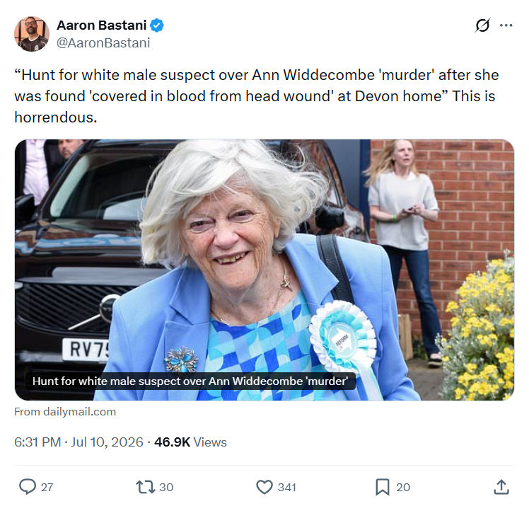 Aaron Bastani: Hunt for white male suspect...