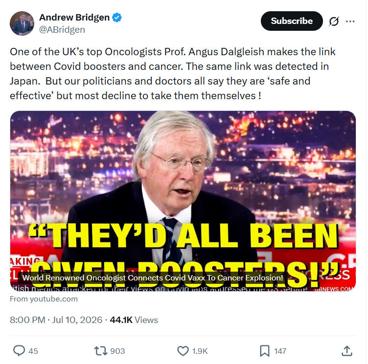 Andrew Bridgen: One of the UK’s top Oncologists Prof. Angus Dalgleish...