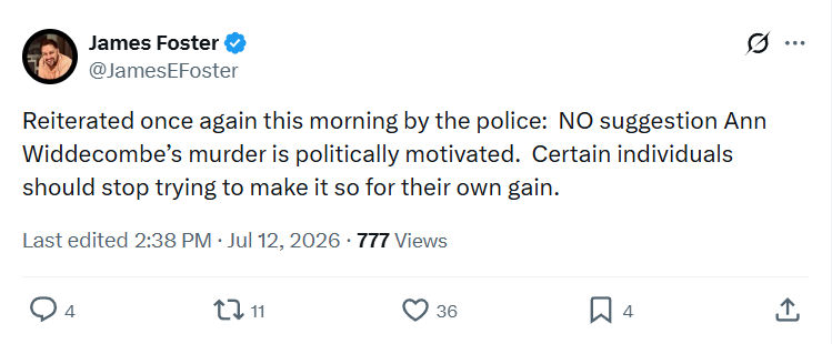 James Foster: Reiterated once again this morning by the police...