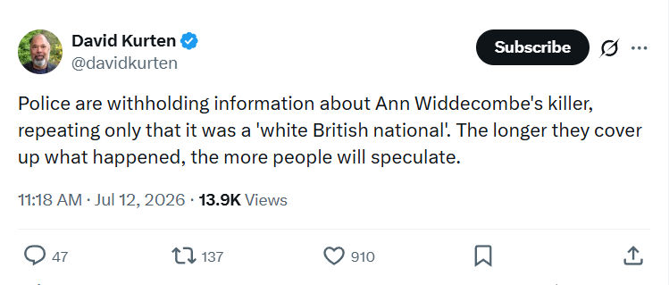 David Kurten: Police are withholding information about Ann Widdecombe's killer...