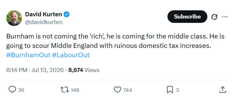 David Kurten: Burnham is not coming the 'rich'...