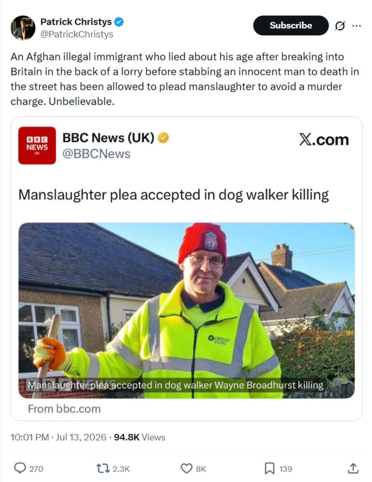 Patrick Christys: An Afghan illegal immigrant who lied...