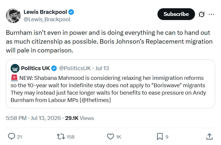 Lewis Brackpool: Burnham isn’t even in power...