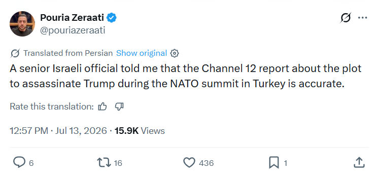 Pouria Zeraati: A senior Israeli official...